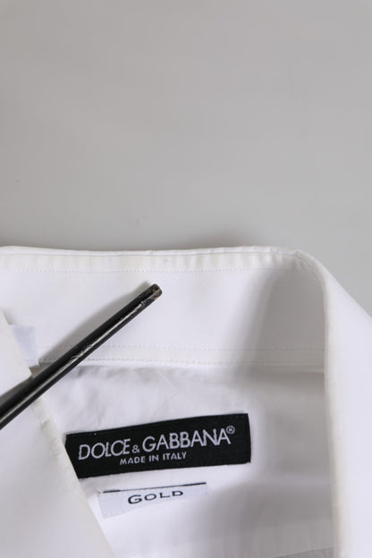 Dolce & Gabbana White GOLD Cotton Men Dress Formal Shirt