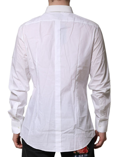 Dolce & Gabbana White Cotton GOLD Long Sleeves Dress Men Shirt