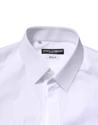Dolce & Gabbana White Cotton GOLD Long Sleeve Men Dress Shirt