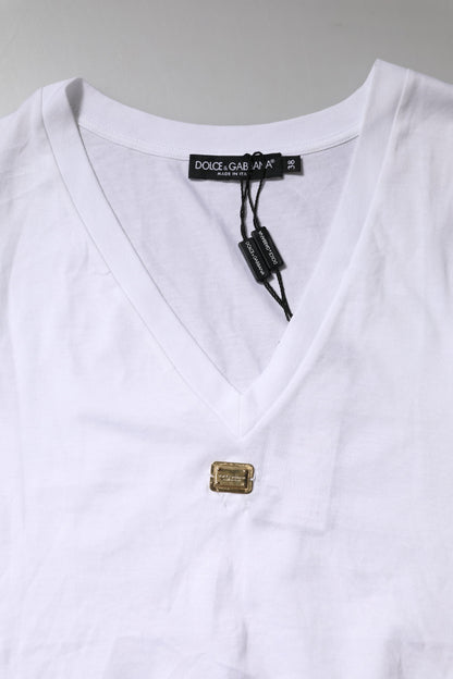 Dolce & Gabbana White Cotton Short Sleeve V-Neck Top T-shirt