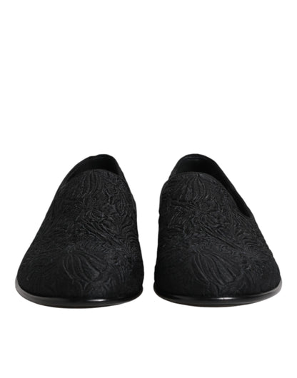 Dolce & Gabbana Black Jacquard Slip On Loafers Formal Shoes