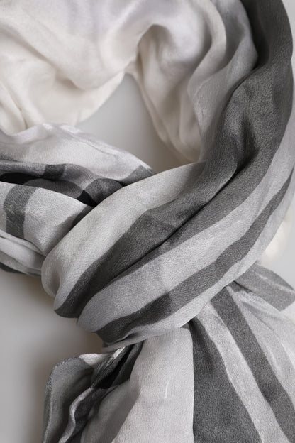 Dolce & Gabbana White Black Silk Warmer Wrap Foulard Scarf