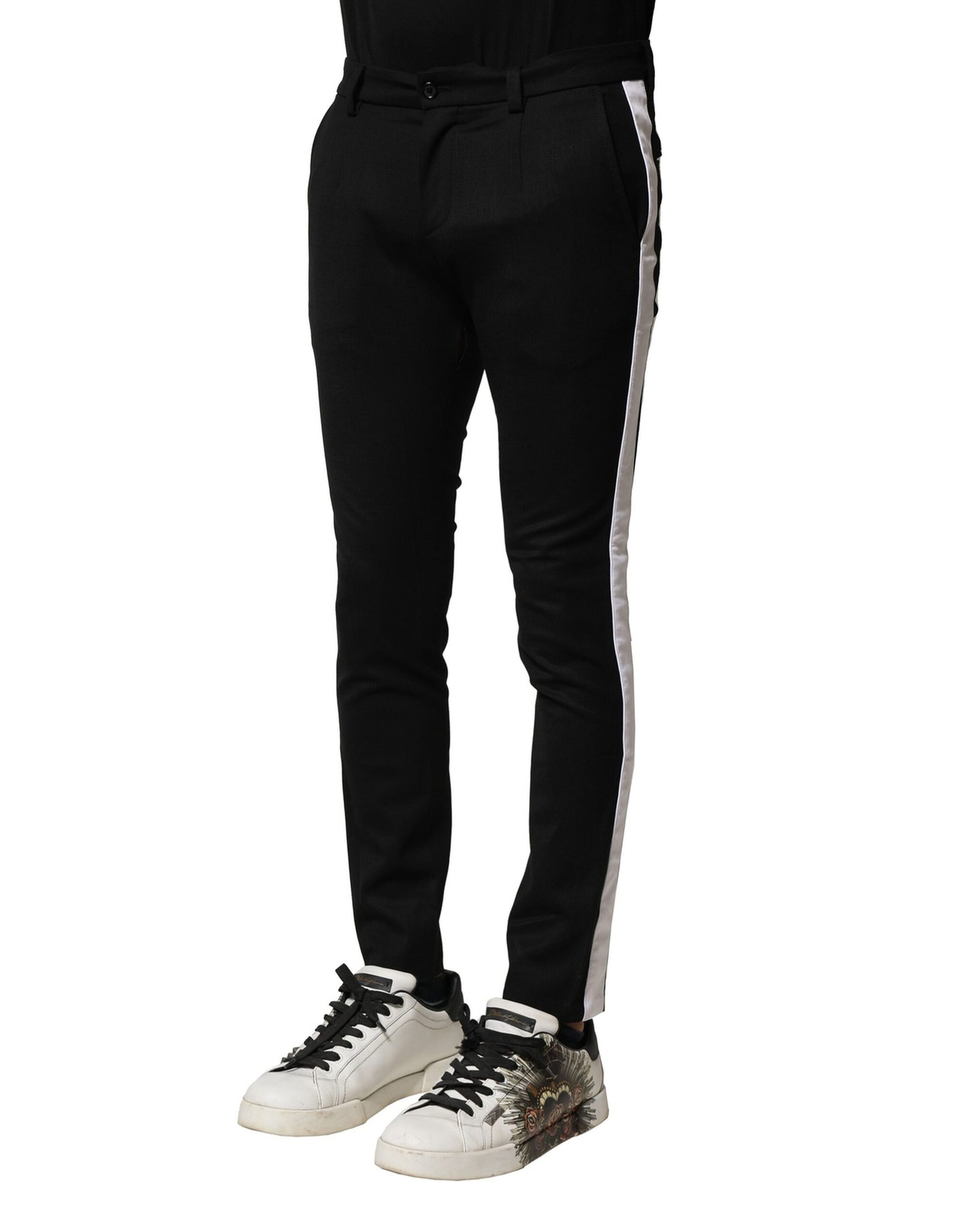 Dolce & Gabbana Black Wool Men Skinny Mid Waist Pants