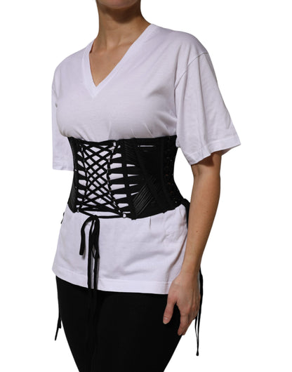Dolce & Gabbana Black Cotton Waist LaceUp Strap Corset Belt