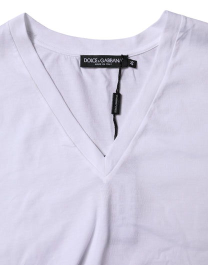 Dolce & Gabbana White Cotton Short Sleeves V-neck T-shirt