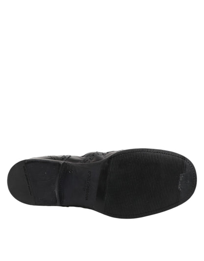 Dolce & Gabbana Black Leather Ankle Boots Slip On Shoes