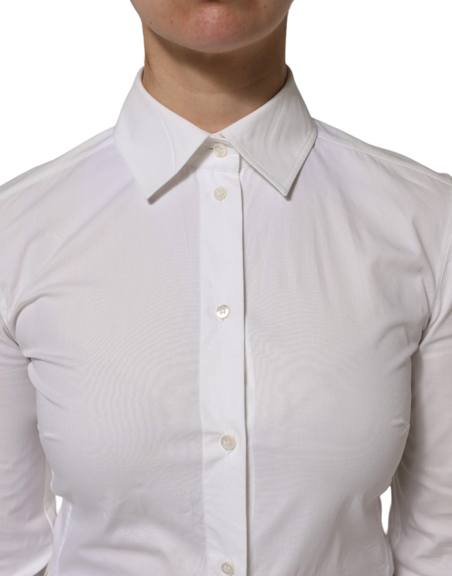 Dolce & Gabbana White Cotton Collared Long Sleeves Top Shirt