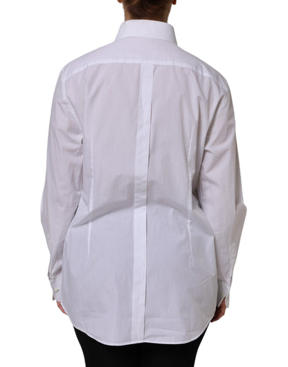 Dolce & Gabbana White Cotton Long Sleeves Collared Top Shirt