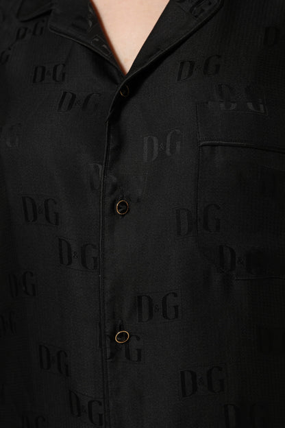 Dolce & Gabbana Black Silk DG Embroidery Long Sleeves Top