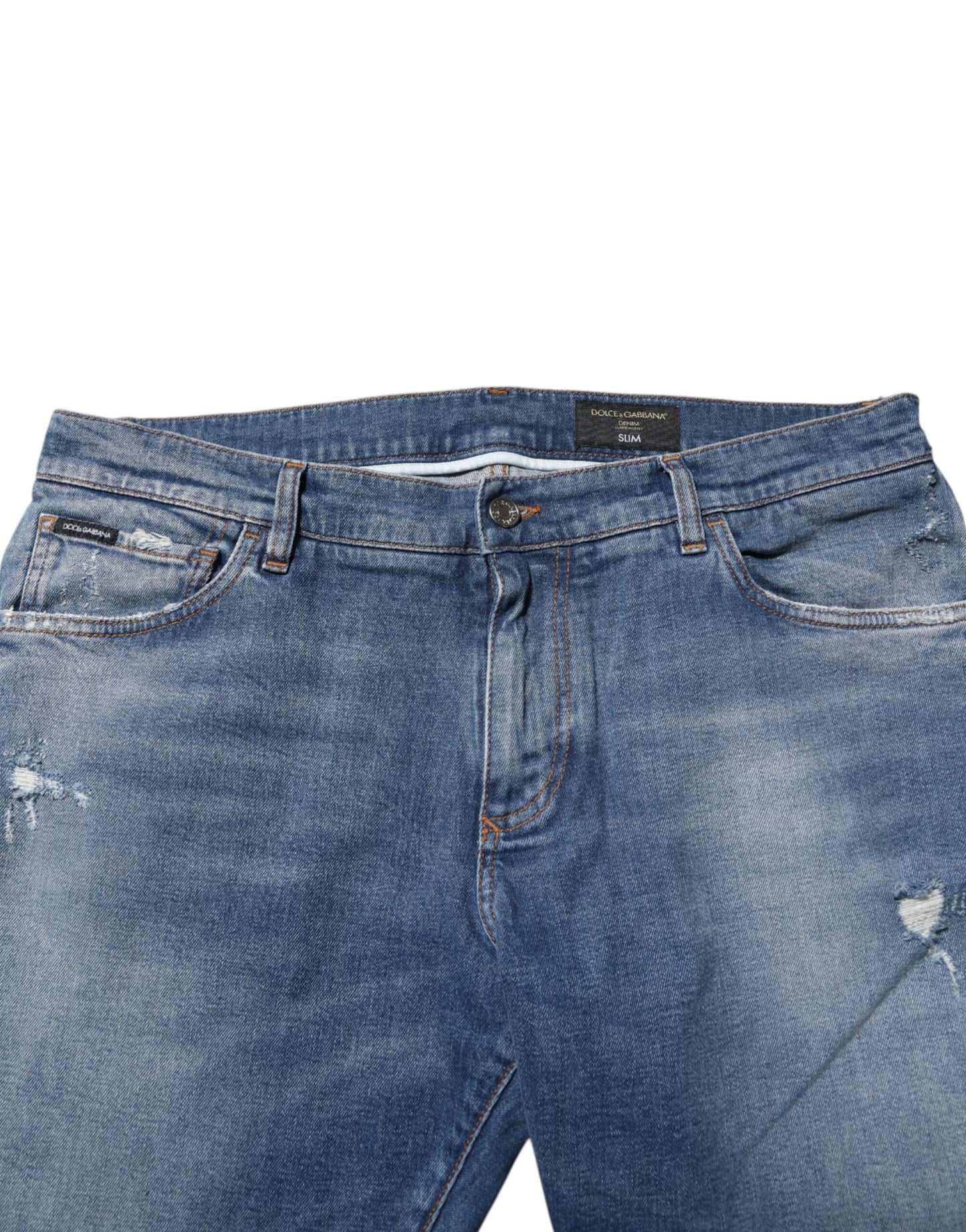 Dolce & Gabbana Blue Washed Cotton Logo Plaque Denim Jeans