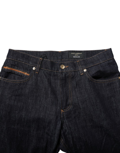 Dolce & Gabbana Dark Blue Cotton Logo Plaque Men Denim Jeans