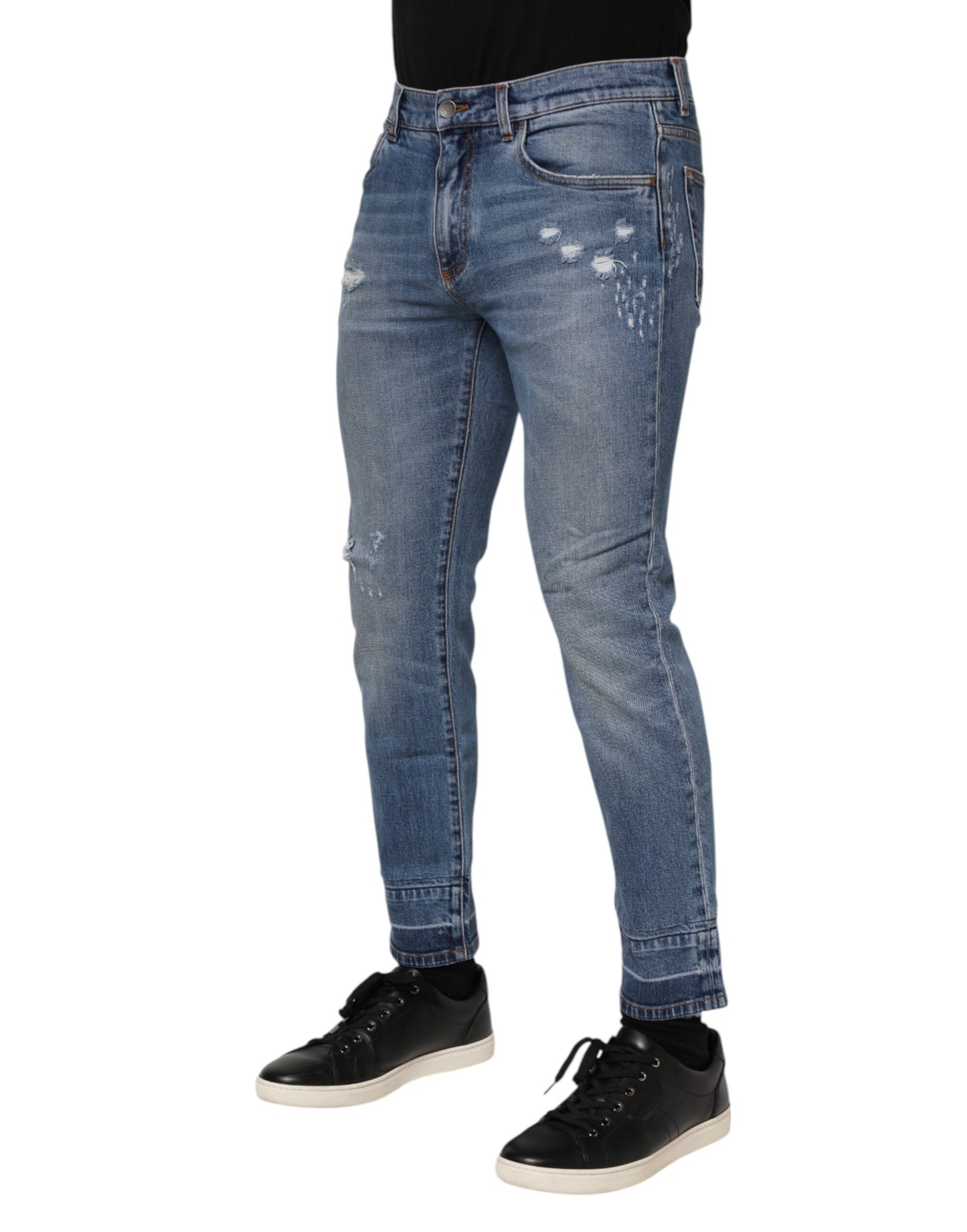Dolce & Gabbana Blue Cotton Logo Plaque COMFORT Denim Jeans