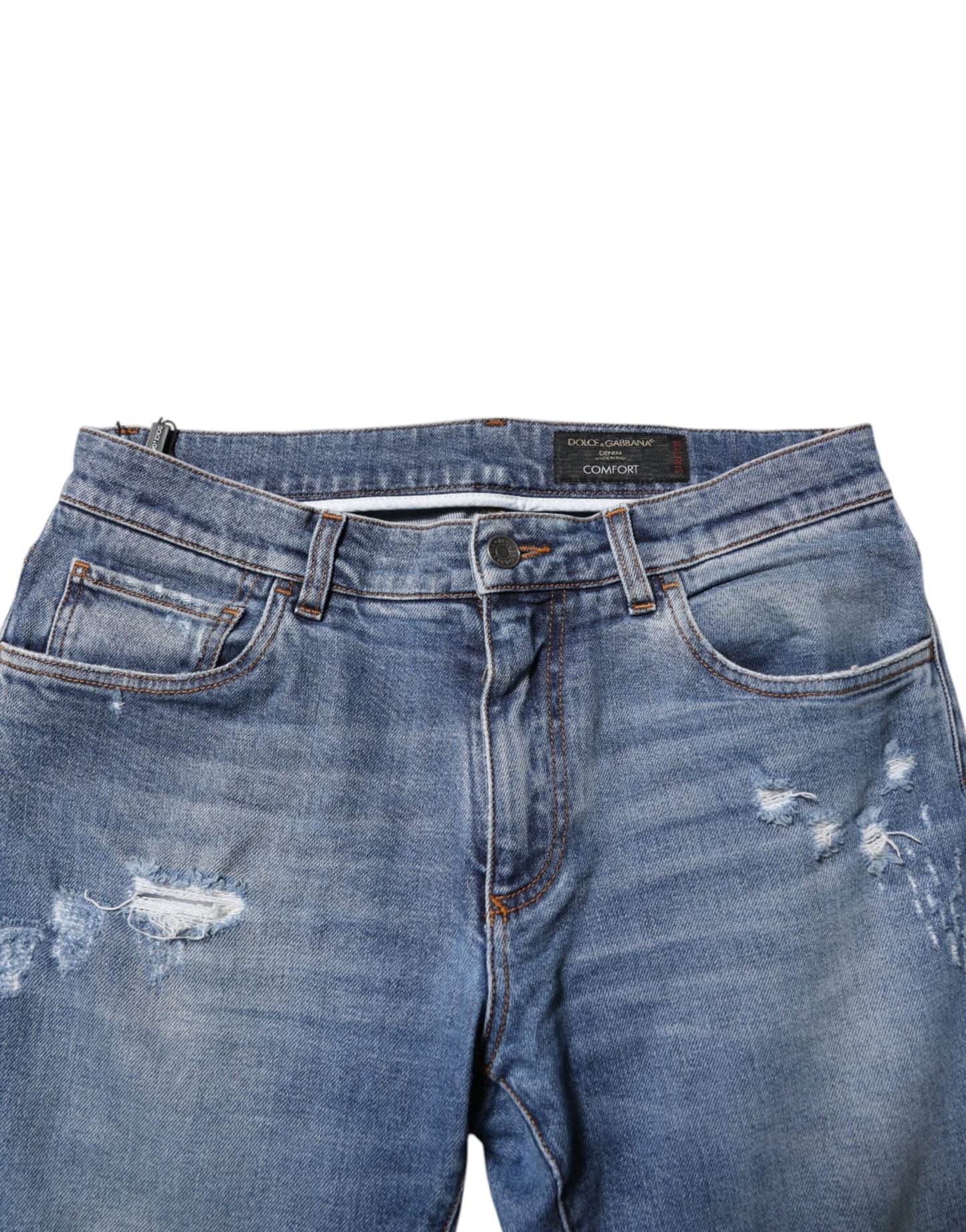 Dolce & Gabbana Blue Cotton Logo Plaque COMFORT Denim Jeans
