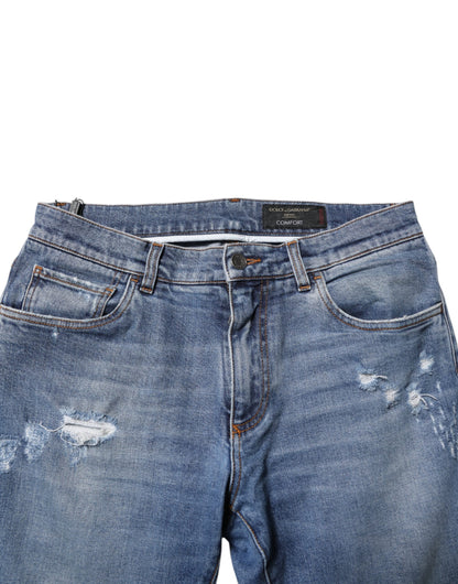 Dolce & Gabbana Blue Cotton Logo Plaque COMFORT Denim Jeans
