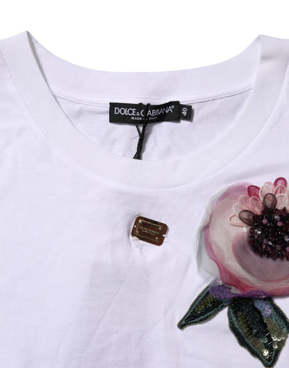 Dolce & Gabbana White Floral Lace DG Detailing Cropped T-shirt