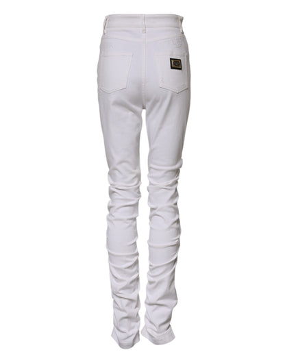 Dolce & Gabbana White Tattered Cotton High Waist Denim Jeans