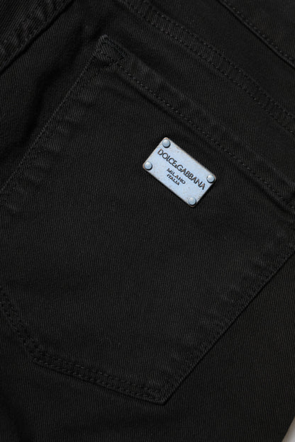 Dolce & Gabbana Black Cotton Logo Skinny Mid Waist Denim Jeans