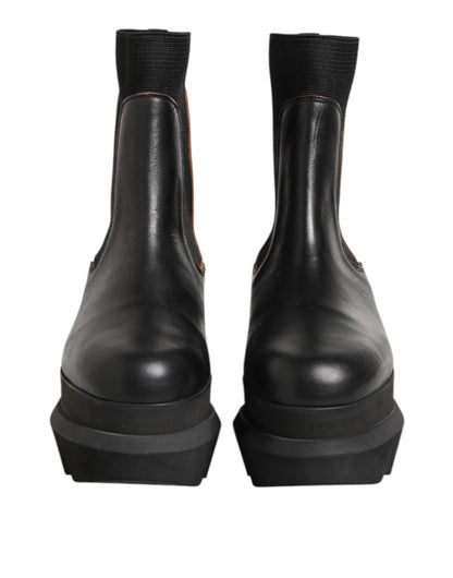 Sacai Black Chelsea Leather Pull On Women Ankle Boots Shoes