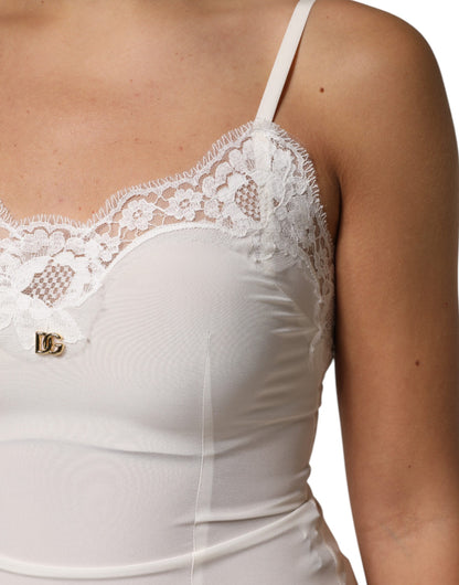 Dolce & Gabbana White Lace Gold DG Logo Silk Dress Sleepwear