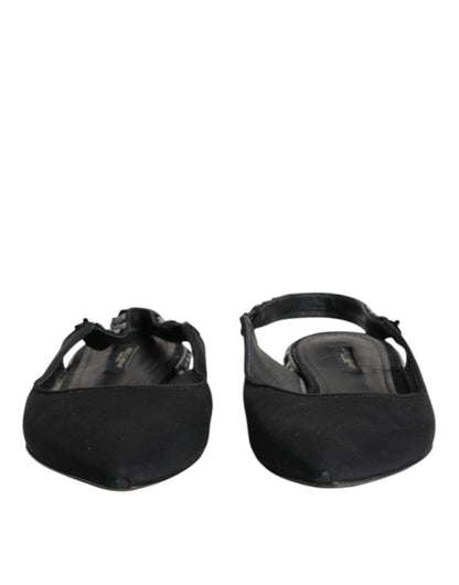 Dolce & Gabbana Black Crystal Charmeuse Slingback Shoes