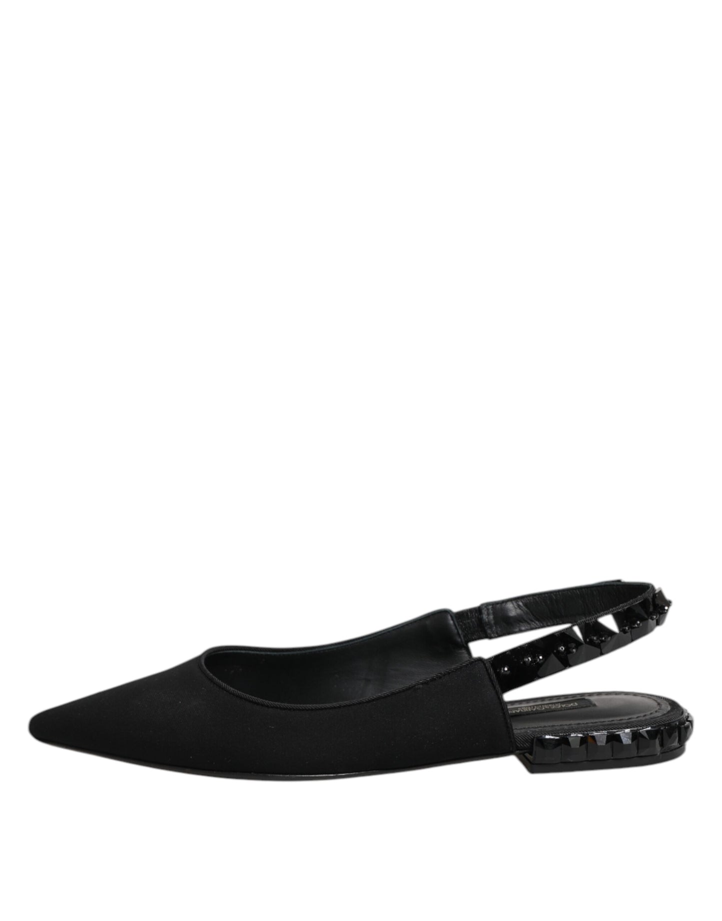 Dolce & Gabbana Black Crystal Charmeuse Slingback Shoes