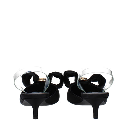 Versace Black Satin Flat Sandals
