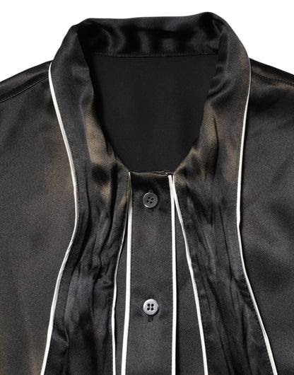 Dolce & Gabbana Black Silk Ascot Collared Button Blouse Top