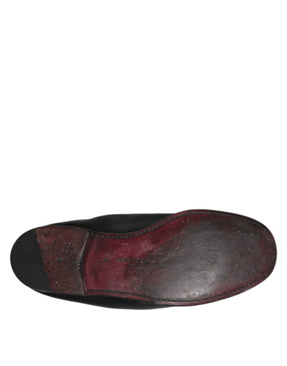 Dolce & Gabbana Black Leather Slip On Men Flat Loafers Shoes