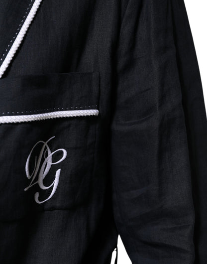 Dolce & Gabbana Dark Blue DG Embroidery Jacket Robe Blazer