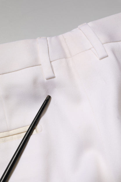 Dolce & Gabbana White Polyester Tapered Formal Trouser Pants