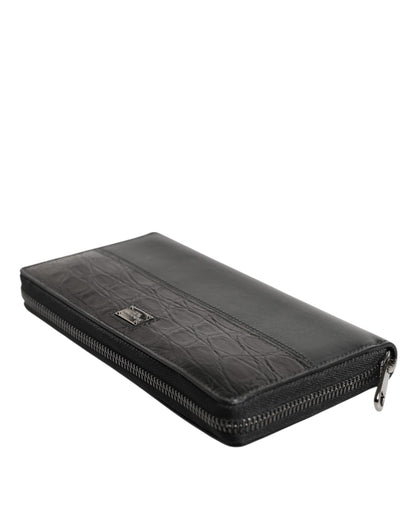 Dolce & Gabbana Black Leather DG Plaque Zip Around Continental Wallet