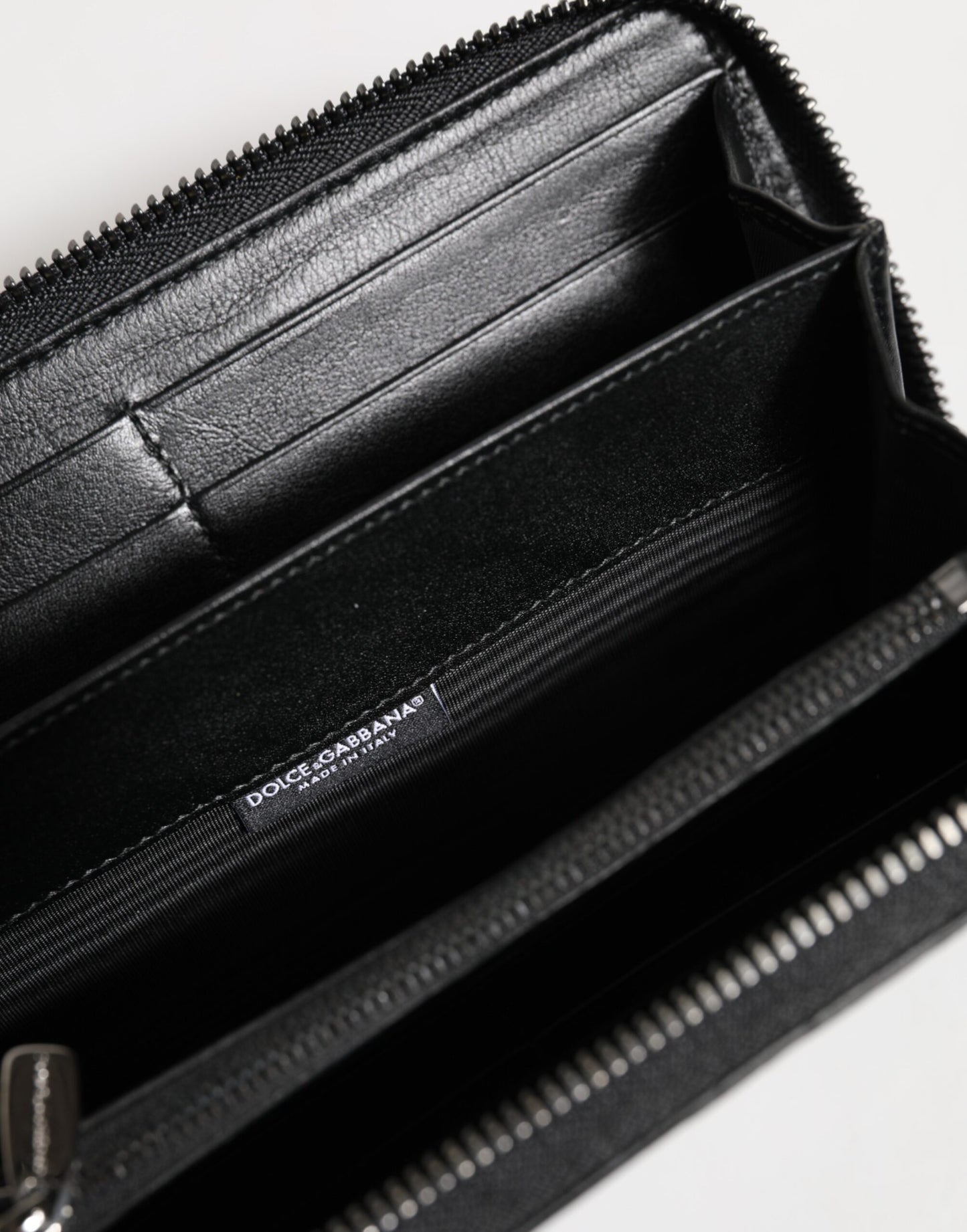 Dolce & Gabbana Black Leather DG Plaque Zip Around Continental Wallet