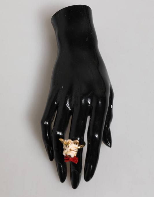 Dolce & Gabbana Gold Brass Resin Beige Dog Pet Accessory Ring