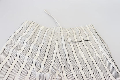 Dolce & Gabbana White Stripes Silk Lounge Trouser Pants