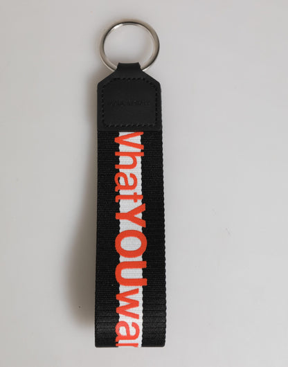 Dolce & Gabbana Black Red Logo Polyester Brass Holder Keychain Keyring