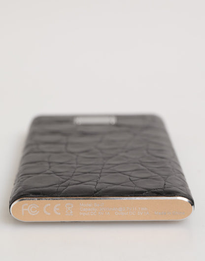 Dolce & Gabbana Black Leather Exotic Skin 3000mAh Power Bank Charger USB