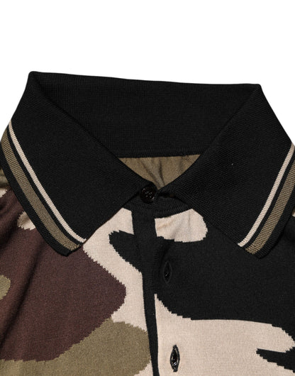 Dolce & Gabbana Camouflage Brown Silk Military Polo T-shirt