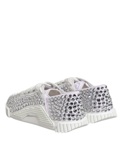 Dolce & Gabbana White NS1 Canvas Leather Embellished Sneakers Shoes