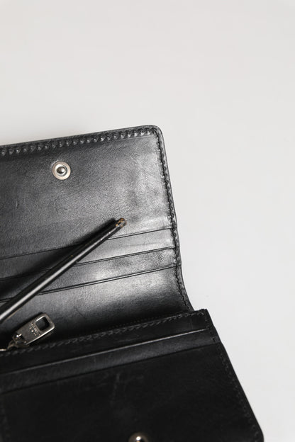 Dolce & Gabbana Black Leather Bifold Card Holder Mens Coin Purse Key Clip Wallet