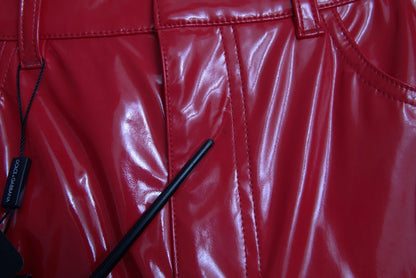 Dolce & Gabbana Red High Waist Skinny Trouser Shiny Pants