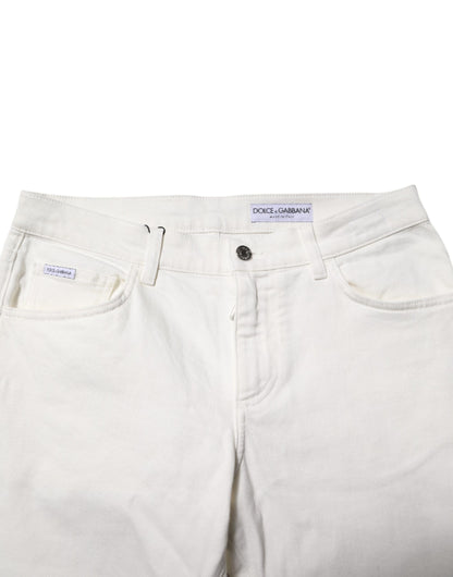 Dolce & Gabbana Off White Cotton Stretch Slim Fit Denim Jeans