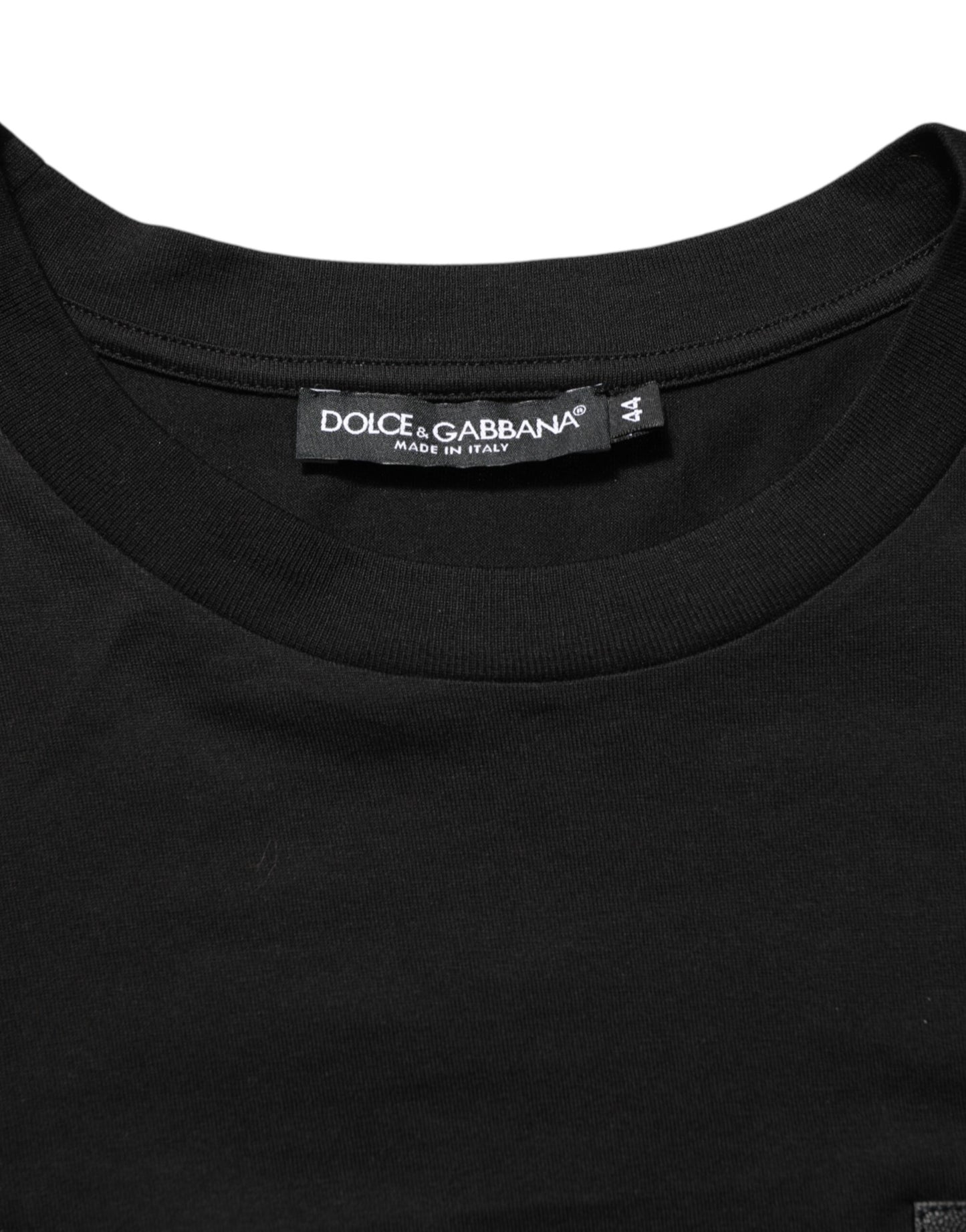 Dolce & Gabbana Black Logo Plaque Cotton Crew Neck T-shirt