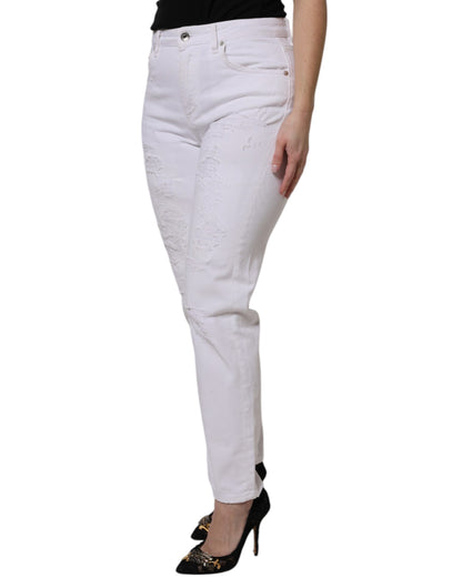 Dolce & Gabbana White Cotton Tattered BOYFRIEND Denim Jeans