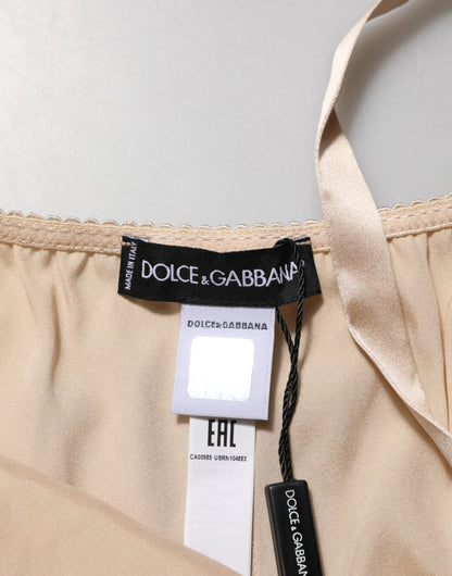 Dolce & Gabbana Nude Chemise Lingerie Silk Blend Lace Trim Dress