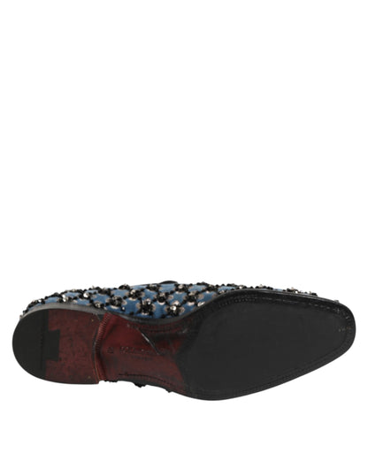 Dolce & Gabbana Blue Velvet Crystal Detailing Loafer Men Shoes