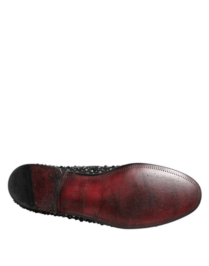 Dolce & Gabbana Black Suede Crystal Embellished Loafer Shoes