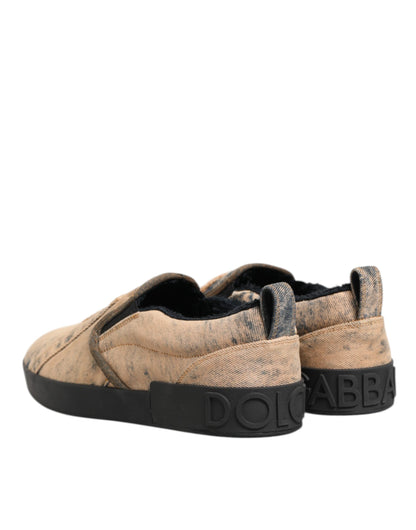 Dolce & Gabbana Beige Cotton Low Top Slip On Sneakers Shoes
