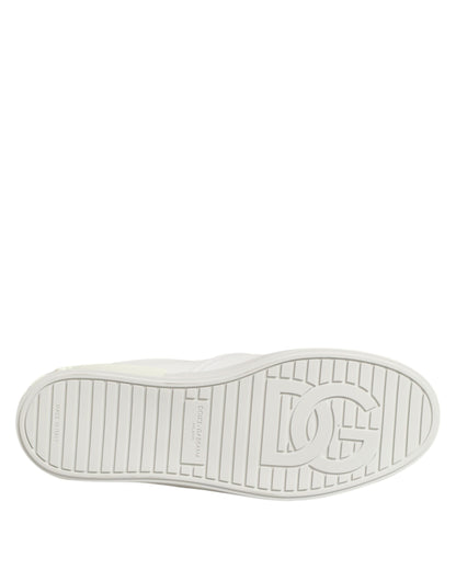 Dolce & Gabbana White Leather Low Top Slip On Sneakers Shoes