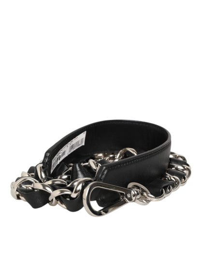 Black Leather Silver Chain Bag Accessory Shoulder Strap