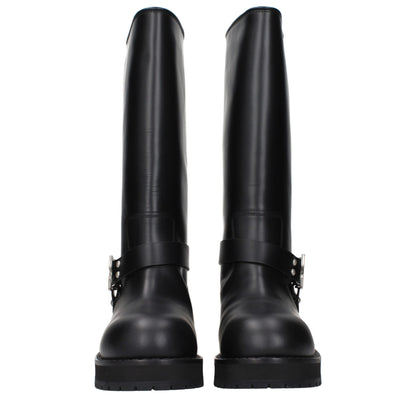 Off-White Black Leather Flat Boots